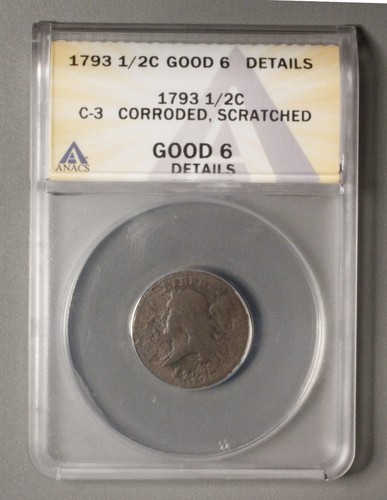 1793 LIBERTY CAP Half Cent Left Facing ‘One year type’ ANACS G6 Details