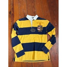 Vintage 1990s Boys Polo Ralph Lauren Striped Rugby Polo Yellow Navy Medium 10-12