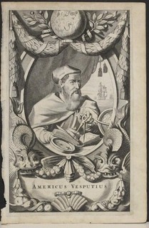 AMERIGO VESPUCCI 1671 ARNOLDUS MONTANUS UNUSUAL ANTIQUE COPPER ENGRAVED PORTRAIT