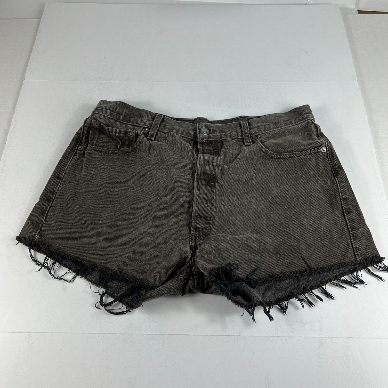 Levi's Jean Shorts Men's 35* 501 Straight Dark Brown Cut Off Denim Jorts Tag 38