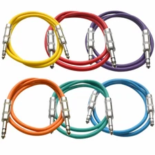 SEISMIC AUDIO 6 PACK Colored 1/4" TRS 2' Patch Cables