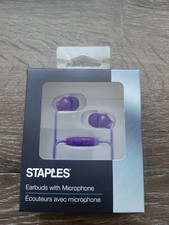 NEW  Staples Earbuds with Microphones, Purple