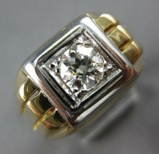 LARGE .65CT DIAMOND 14KT 2 TONE GOLD 3D ROUND SOLITAIRE SQUARE MENS RING 27030