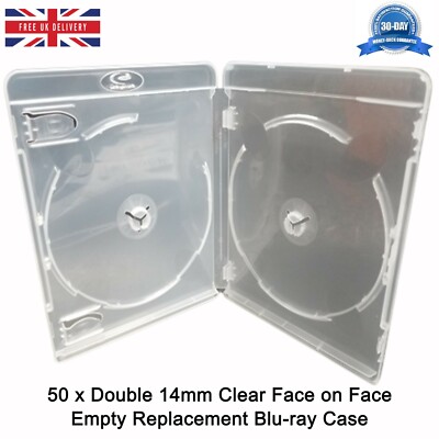 50 x Double Amaray Clear Blu-ray 14 mm für 2 Discs Neu Leer Ersatzhülle