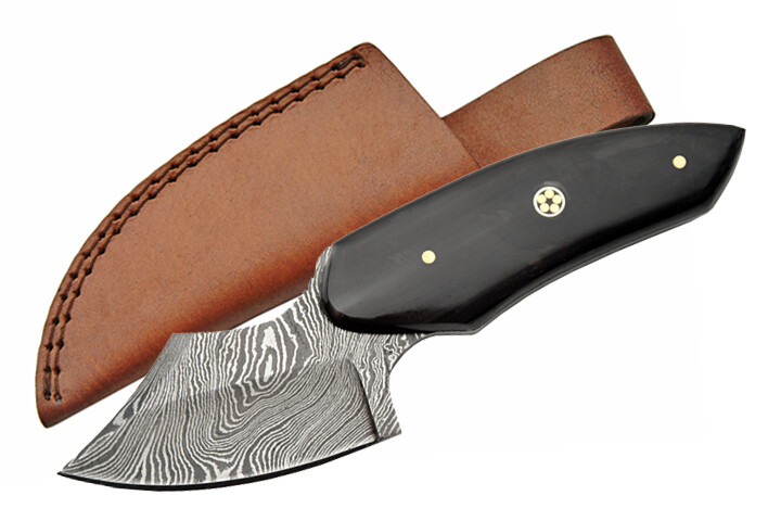 NEW! 6.25" Buffalo Horn Handle Full Tang Damascus Steel Hunting Knife w/ Sheath