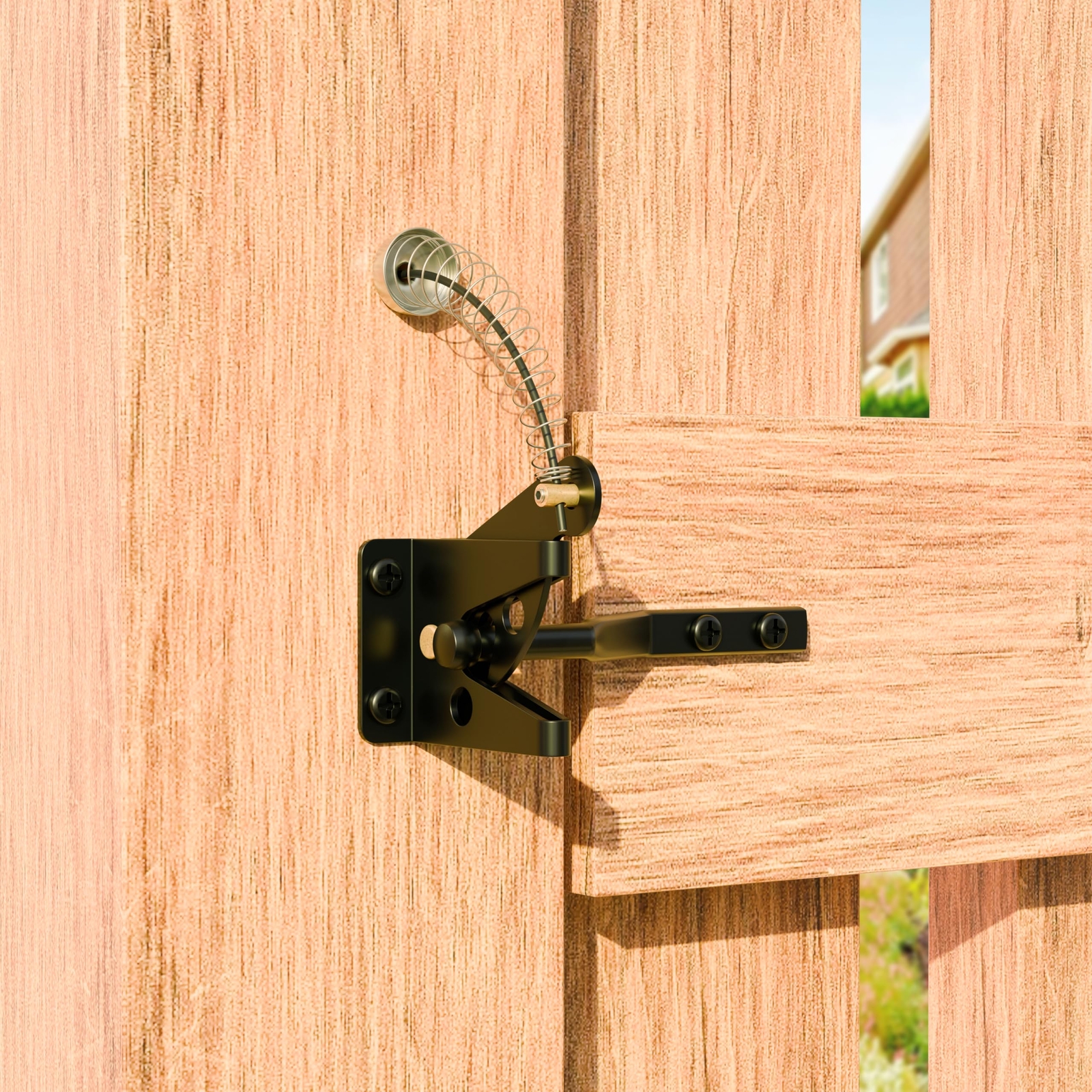 Self Locking Gate Latch with Spring Cable Pull Post Mount Lever Gate Fence Lock