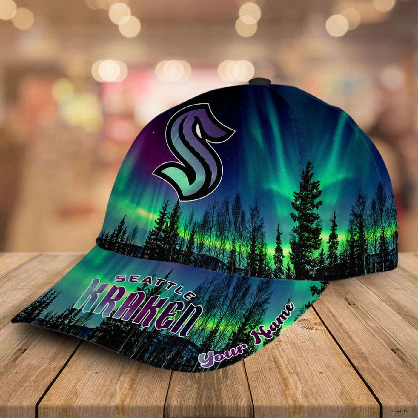 Personalized Seattle Kraken Baseball Cap Northern Lights Hockey Hat Gift
