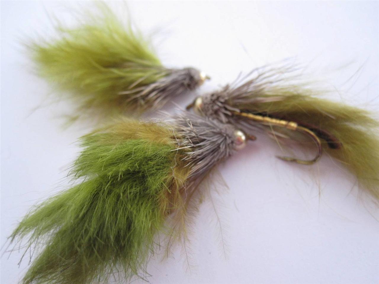 3 EA D4 BEAD HEAD ZONKERS MARABOU MUDDLER OLIVE, STREAMERS DRY FLIES