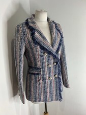 Nb Avenue Boucle Blazer Jacket S Vgc Pearl Button Metallic Fitted Woven Smart