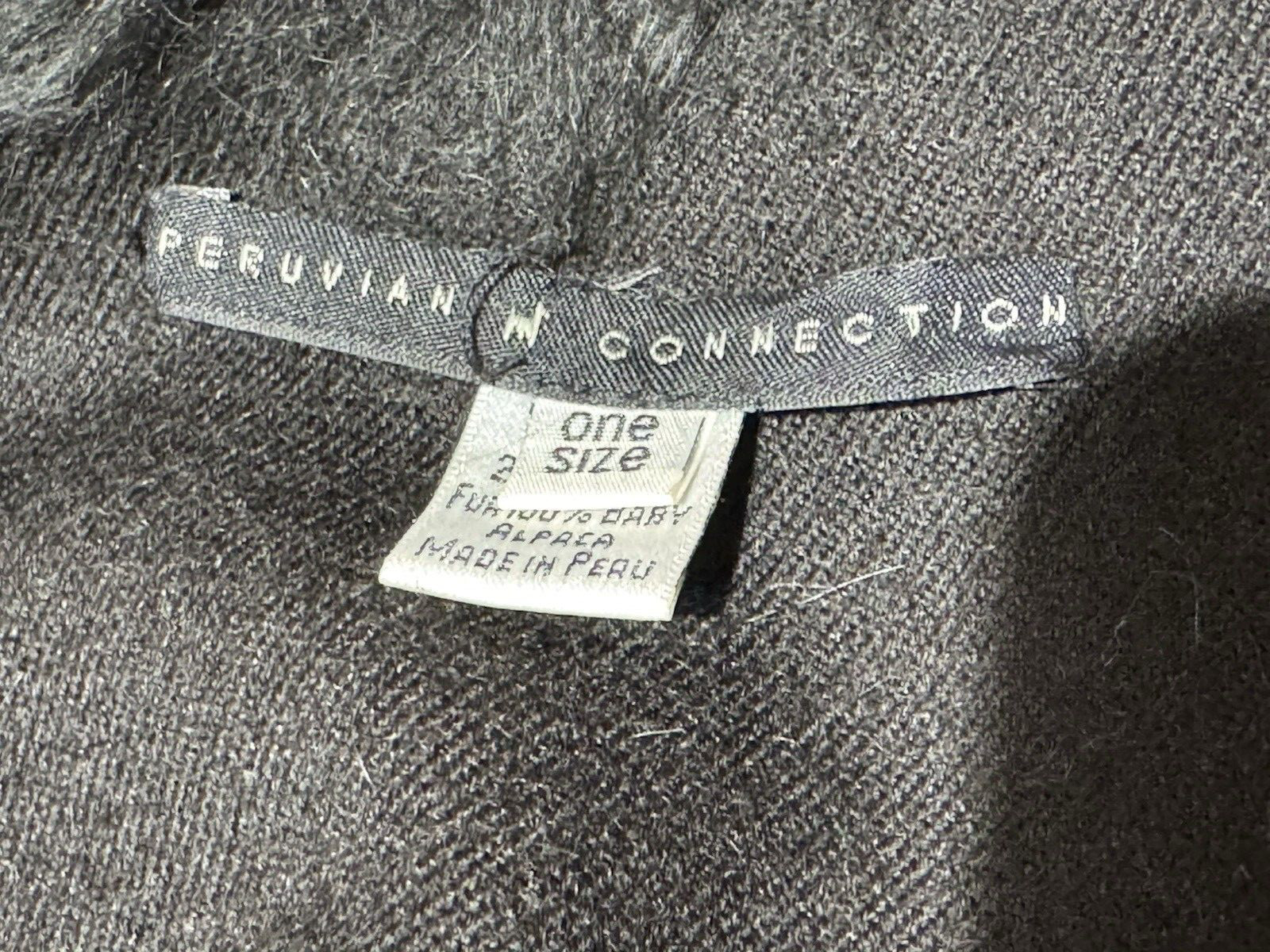 VTG WOMEN'S PERUVIAN CONNECTION BLACK CAPE SHAWL ALPACA WOOL FUR TRIM ONE SIZE image 5