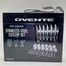 Ovente 24-Piece Stainless Steel Flatware Cutlery Set Classic Silver Shape Style