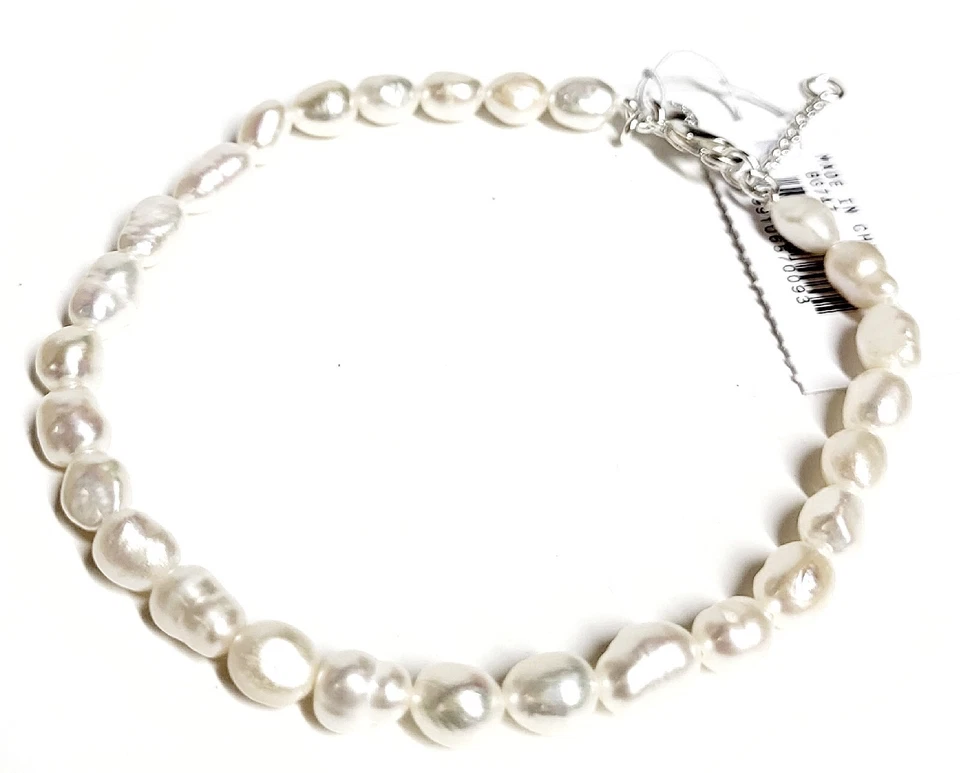 Tobillera J.Crew de agua dulce con cuentas perla plateada latón BG747 NUEVA CON ETIQUETAS Foto 4 de 4