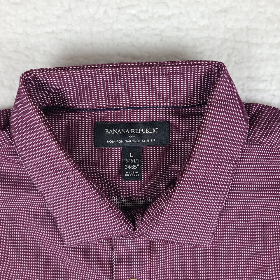 Banana Republic Shirt Mens Large Dark Red White Non Iron Tailored Slim Button Up - Image 4 of 4