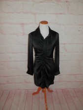 Nasty Gal Junior US 4 EUR 36 Black Full Button Ruch Shirt LS Workwear Dress 4980