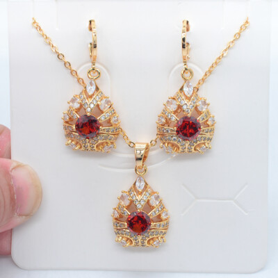 18K Yellow Gold Filled Green Topaz Water Drop Earrings & Pendant Jewelry Set