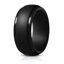 Men Women 9MM Black Silicone Rubber Wedding Ring Flexible Band Size 7-13