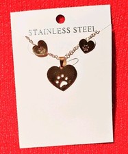 Set Gold Plated Stainless Steel Jewelry Necklace Heart Pendant Earrings Set