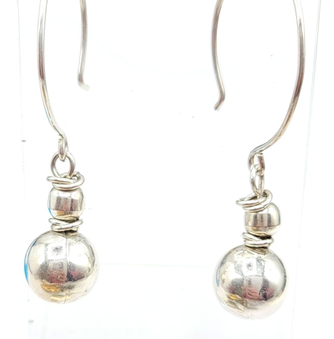 Sterling Silver Ball Dangle Large Hook Earrings - image 2
