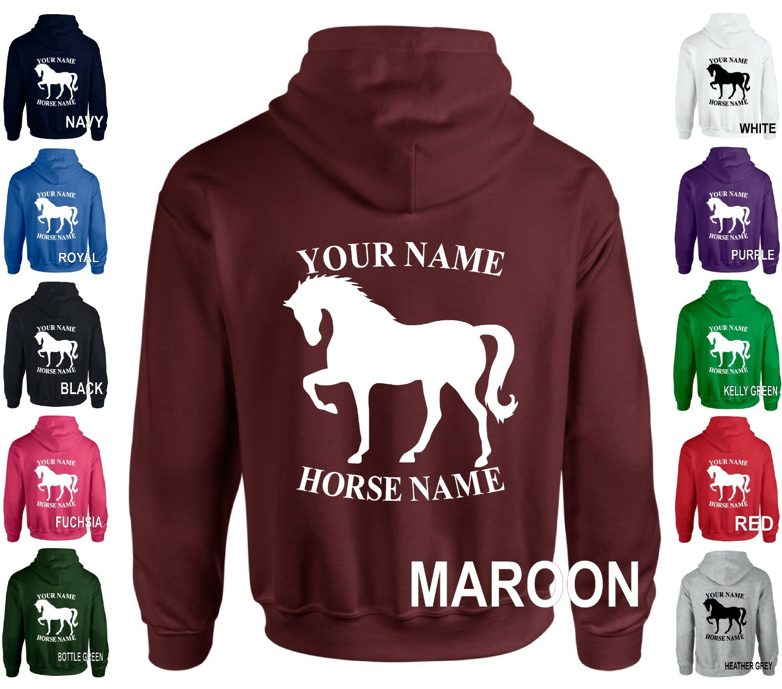 DRESSAGE Personalizzata Felpa con Felpa Schiena Cavallo Salto Equestre Pony Jockey Unisex