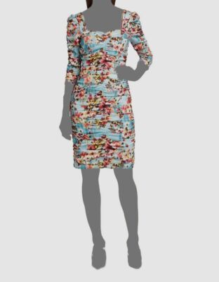 $590 Rickie Freeman for Teri Jon Women's Blue Floral Ruched Knee-Length Dress 16
