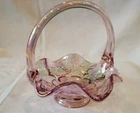 Fenton Glass Iridescent and Opalescent Pink Grape and Cable Design Basket