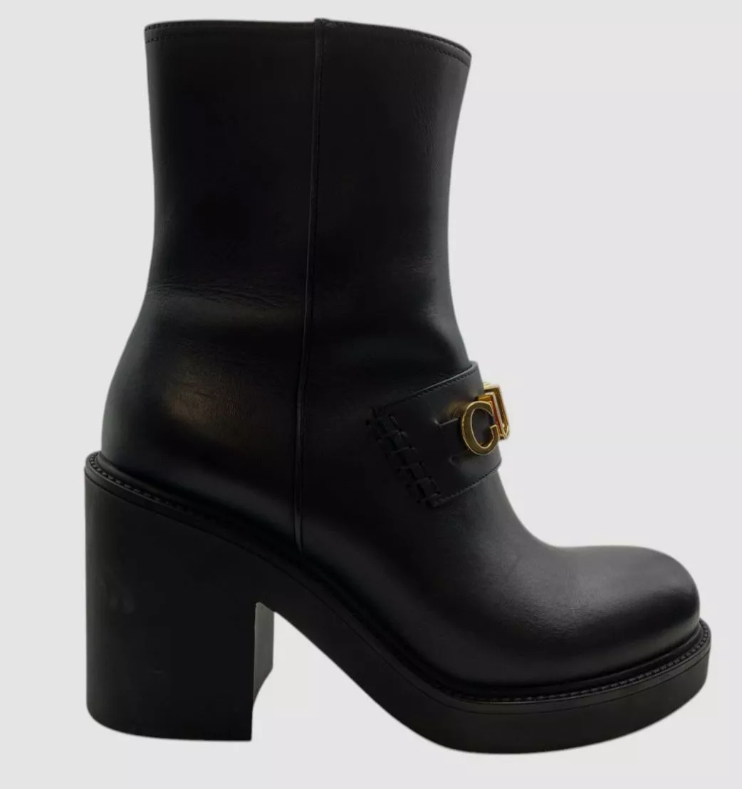 Chaussures bottines à talons femme Gucci noir logo cuir cara pointure 37,5