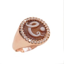 Anello chevalier regolabile Argento ramato cammeo iniziale lettera artigianale