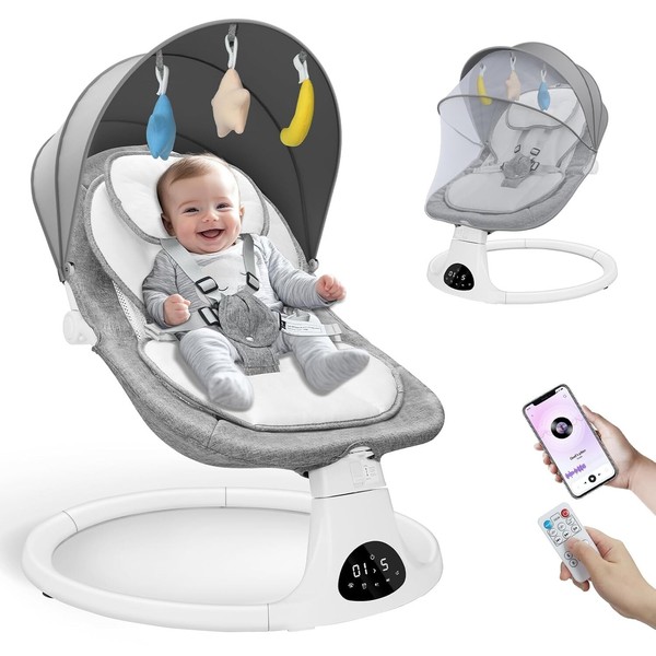 Columpio Portátil para Bebé con Bluetooth Música 5 Puntos Cinturón de Seguridad y Control Remoto