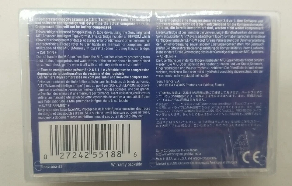 Cartucho de datos Sony SDX2-50C AIT 50/130 GB 64 k 230 m/754 pies Foto 3 de 4