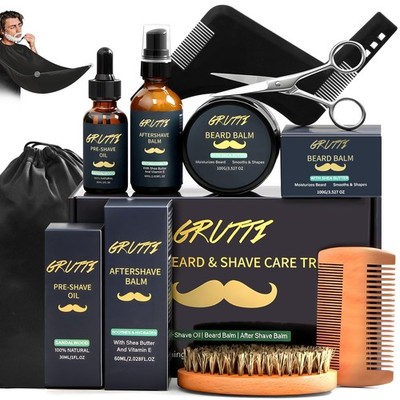 Men's Beard Grooming Kit with Beard Oil, Beard Balm, Sandalwood Scent, Beard ...