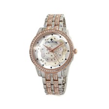 Croton 2-Tone Rose & Silver Mother-Of-Pearl Floral Dial Bracelet Watch Hsn $189