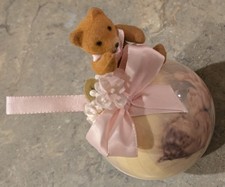 1991 Balliol Corp Vintage pink teddy bear Christmas ornament made in USA