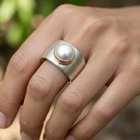 Untreated Natural White Pearl Ring 925 Sterling Silver Handmade Jewelry