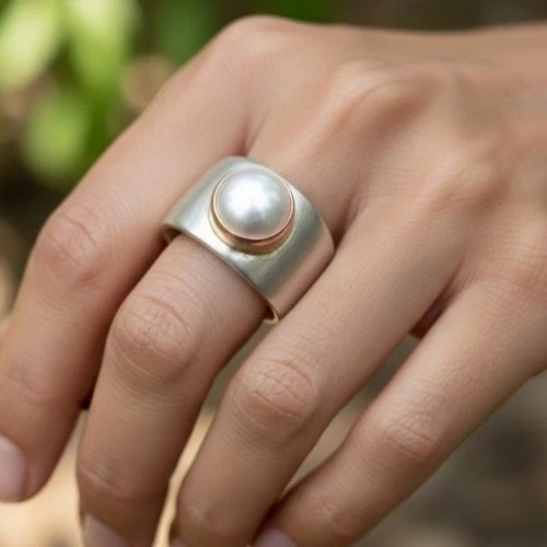 Untreated Natural White Pearl Ring 925 Sterling Silver Handmade Jewelry