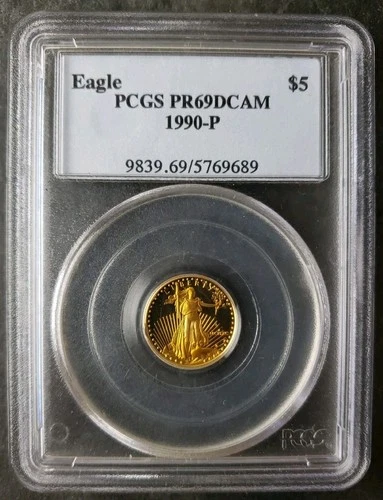 1990 P Proof $5 1/10oz Gold American Eagle PCGS PR69 DCAM