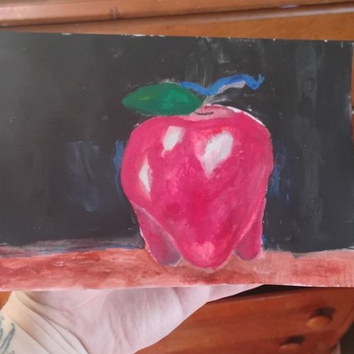 RM Original Still Life Apple watercolor on paper, handmade 