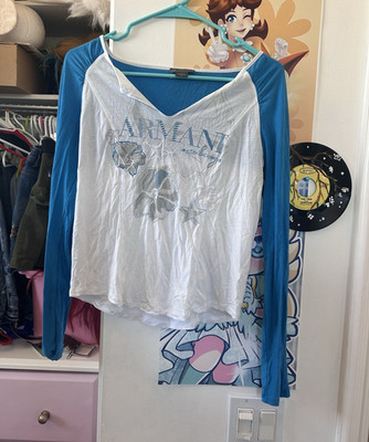 Armani Exchange Women's Graphic Print Long Sleeve T-Shirt White/Blue Size M
