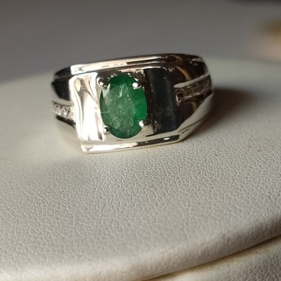 Men s Natural Emerald Ring 925 Sterling Silver Genuine Green Gemstone