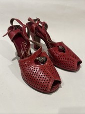 Vintage 1950s Unique Red Peep Toe Cross Strap Heels Size 8 VLV Pinup Style