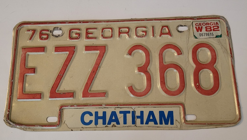 1976/1982 GEORGIA License Plate #EZZ 368 CHATHAM Used