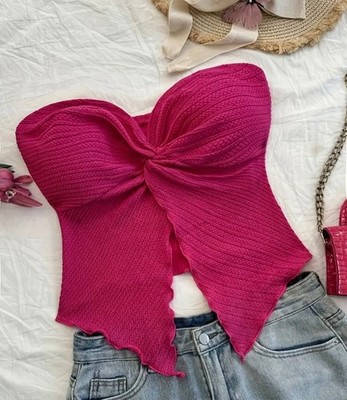Elegantes schulterfreies Chiffon-Crop-Top rosenrot XS