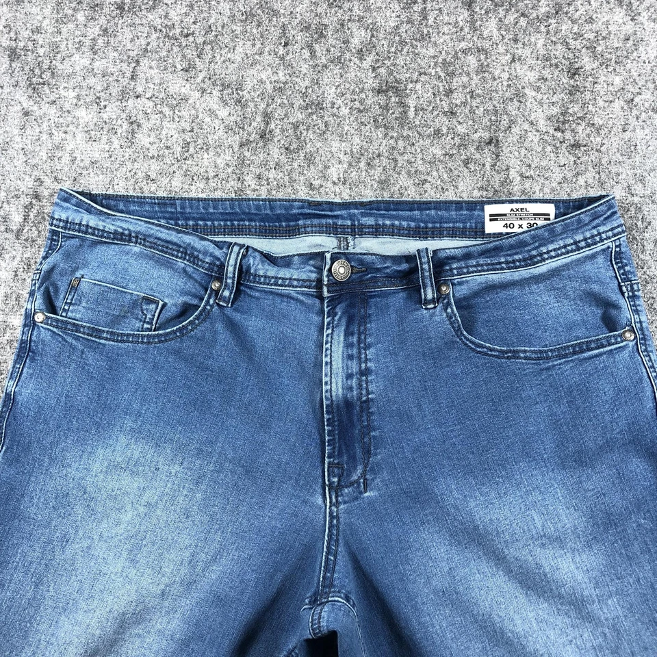 Pantalones de mezclilla Buffalo David Bitton Axel para hombre 40x30 azules ajustados elásticos informales Foto 3 de 4