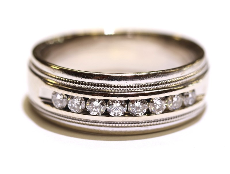 14K White gold round mens channel set .48ct Diamond Natural Wedding band 8.4g 9