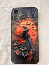 Halloween Witch Phone Case Spooky Bats, Broom Orange Moon Design