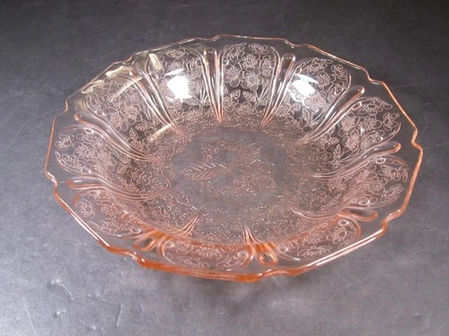Pink Cherry Blossom Depression Glass Flat Soup Bowl 7 3/4"