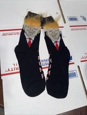 Donald J Trump Adult Unisex Fuzzy Hair Black Novelty Socks NEW (WTF3)
