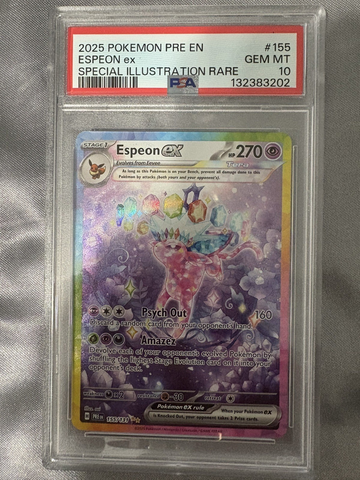 *FRESH CERT* Espeon EX #155 - Prismatic Evolutions SIR 155/131 - Gem Mint PSA 10
