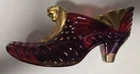 NOS Fenton Ruby Red And Golden Hand Painted High Heel Glass Princess Shoe Daisy