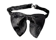 Handmade Oversized Black Brocade Bow tie Vintage style 70`s Wedding Prom