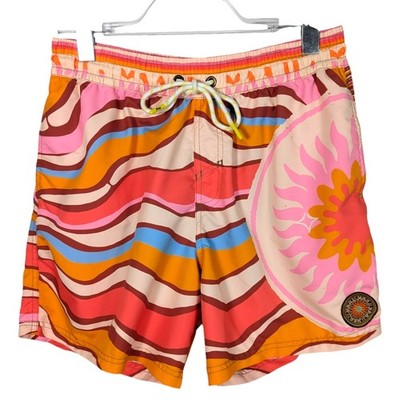 Maaji Sailor Sporty Shorts Swizzle Blossom Swim Trunks Pink Orange M NWT